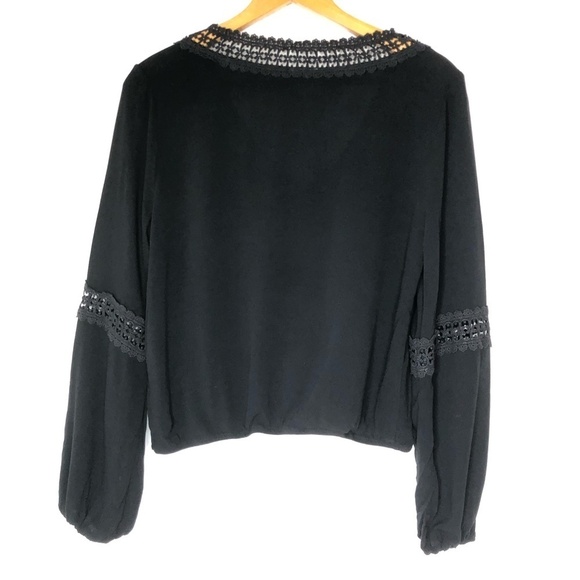 Others Follow Boho Long Sleeve Black Lace V-Neck Hollowed Out Sleeves Size M - Picture 2 of 10